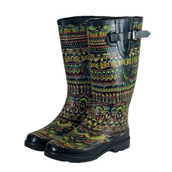 The Sak Sacroot Rain Boots Peace Love Boho Chunky Black Multi Women’s Size 7M - Picture 7 of 15
